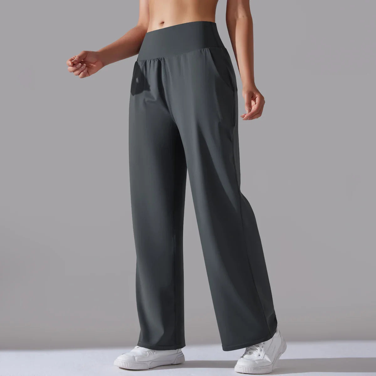 Velva Flow wide-leg leggings in soft silky fabric with sculpting waistband for effortless relaxed fit