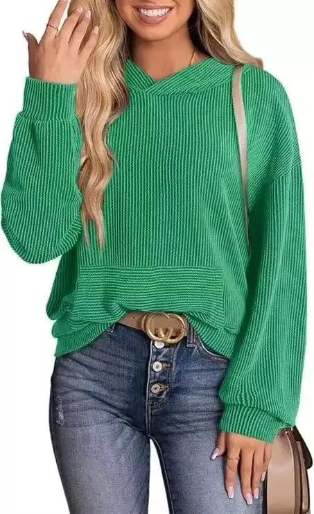 Women's light gray relaxed-fit casual hoodie with round neck and long sleeves for spring
