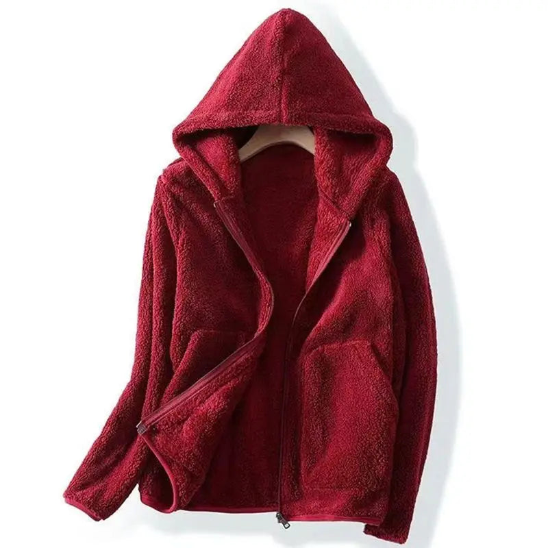 Cozy gray zip-up fleece hoodie with kangaroo pockets, oversized blanket-soft comfort style