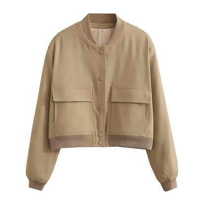 Wavlynn Clara women's casual bomber jacket with front pockets, minimalist structured silhouette for everyday warmth