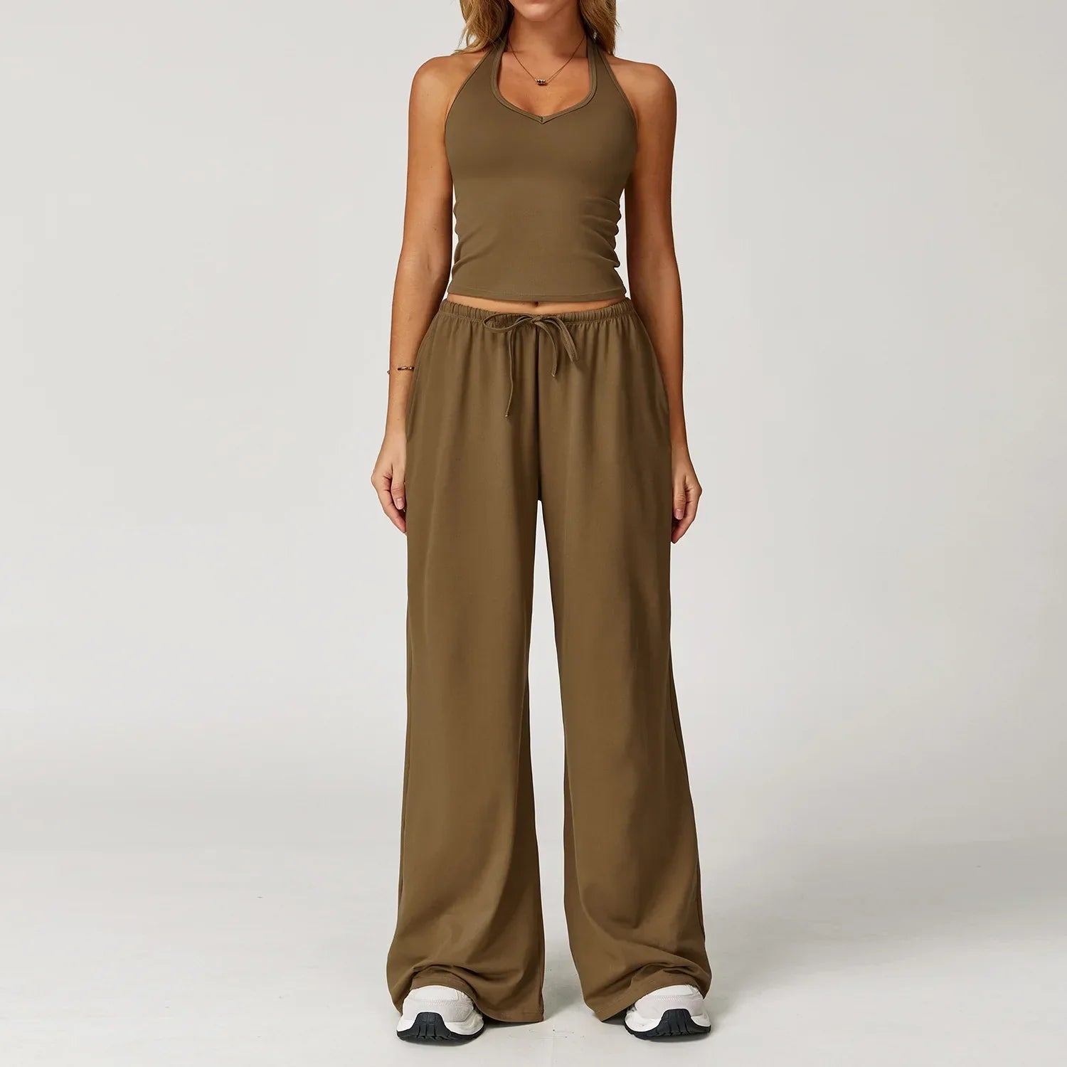 Women's winter casual wide leg loose fit pants in neutral tones with relaxed silhouette