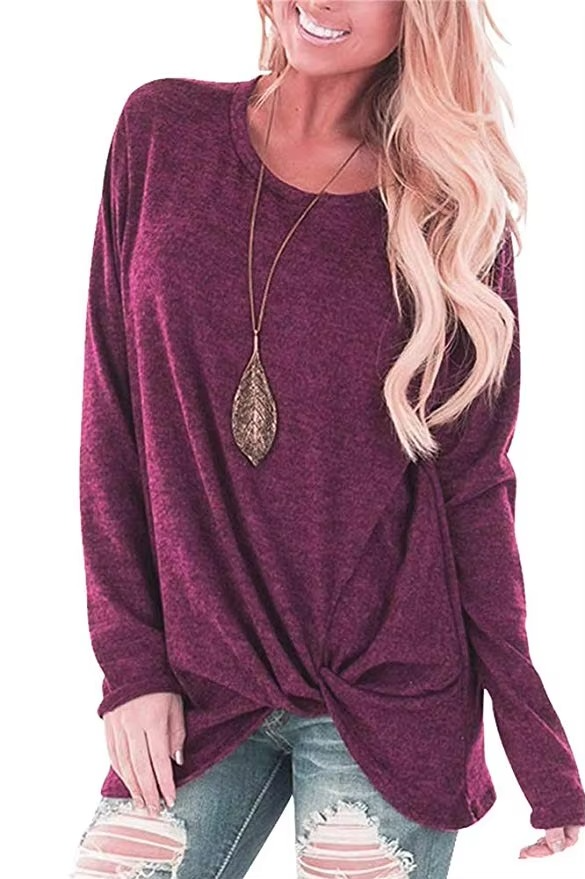Women's cold shoulder twist knot tunic top long sleeve casual relaxed fit with cutout detail