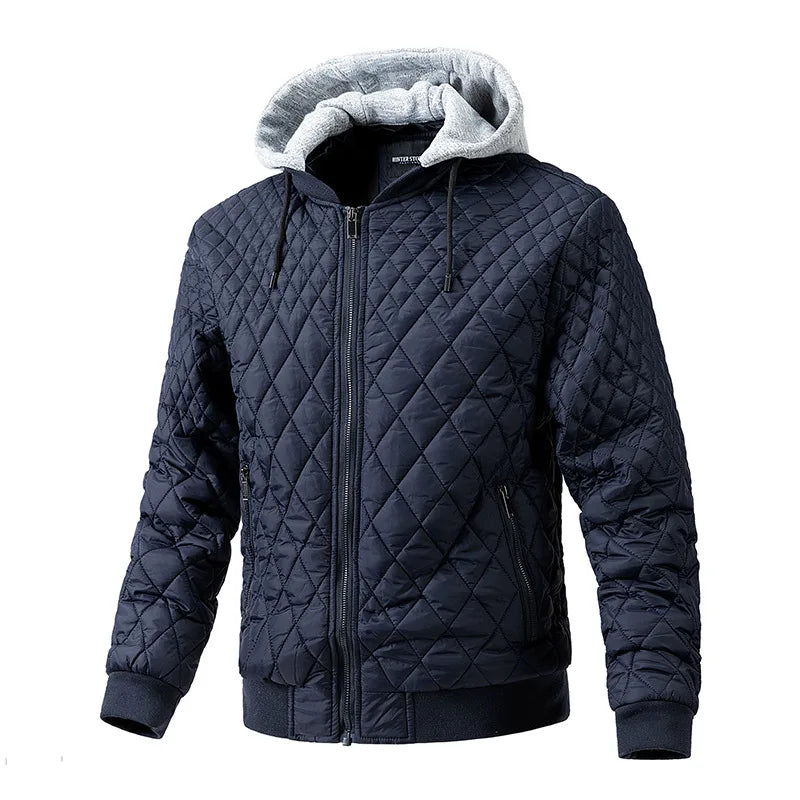 Black slim fit puffer jacket with ribbed sleeves, zipper pockets and cotton padding for cold weather