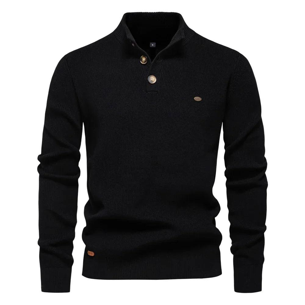 Men's Maplewood brown buttoned sweater with classic refined button detail for modern style