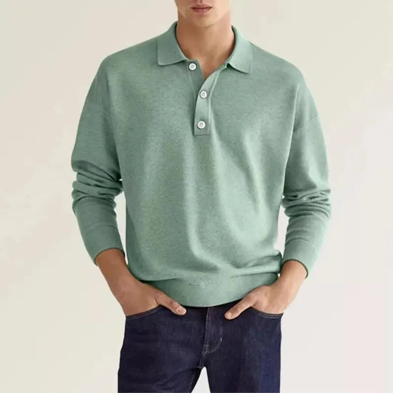 Men's Grant Estate wool-cotton blend polo shirt, classic lapel collar, soft breathable refined texture