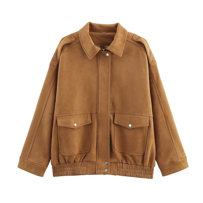 Wavlynn Claire women's relaxed fit casual jacket for everyday city chic style with flap pockets