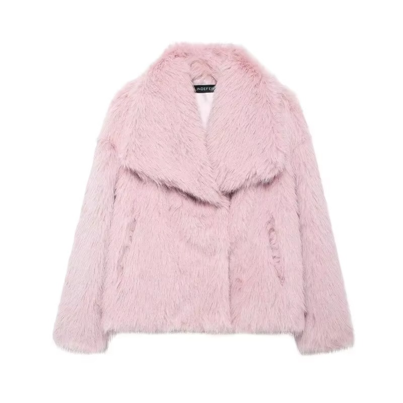 Women ivory faux fur plush coat relaxed silhouette with fluffy texture for luxe autumn winter warmth