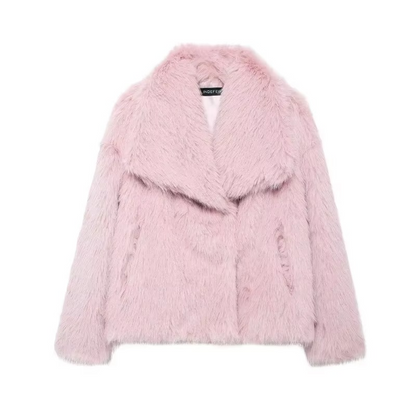 Women ivory faux fur plush coat relaxed silhouette with fluffy texture for luxe autumn winter warmth