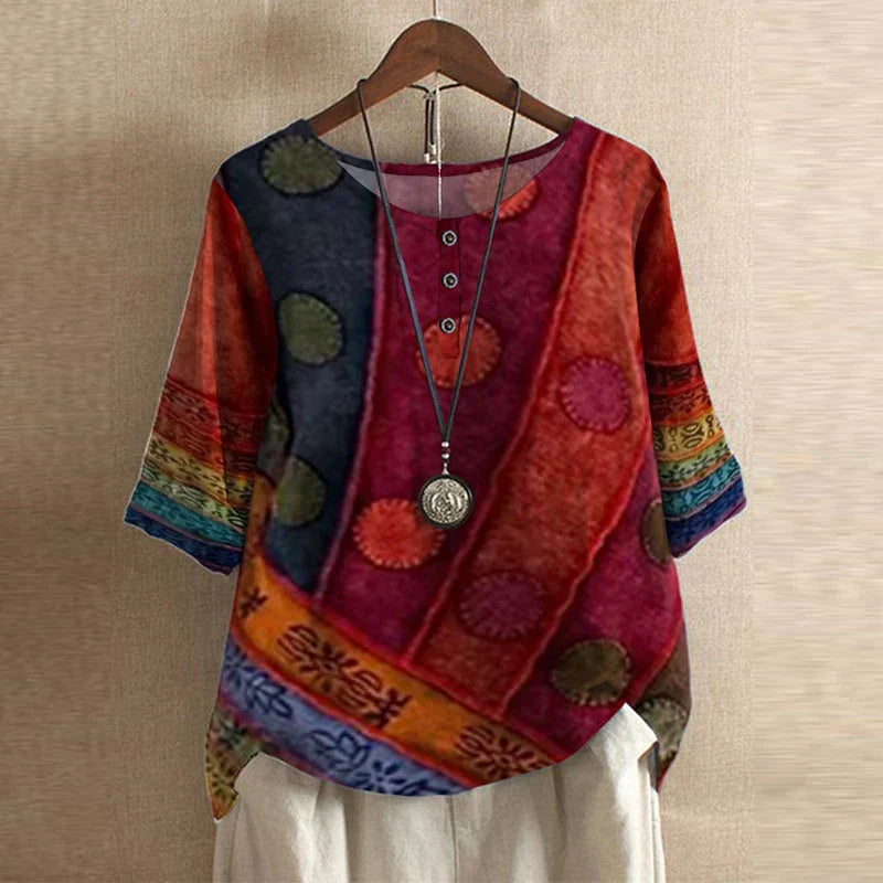 Vintage floral blouse relaxed fit retro-inspired design with classic feminine aesthetic
