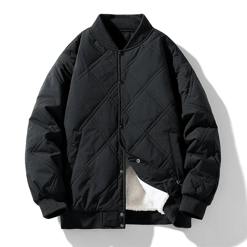 Ryder quilted fleece-lined bomber jacket in solid color with snap buttons and wind-resistant exterior