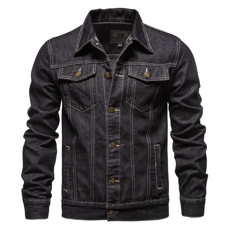 Men's slim fit vintage blue denim jacket motorcycle-style cotton coat with rugged tailored silhouette