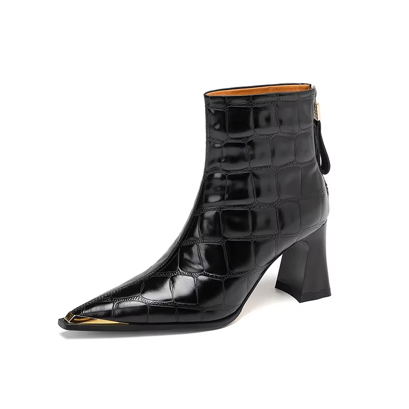 Women's brown genuine leather ankle boots retro style with elegant silhouette and durable cowhide upper