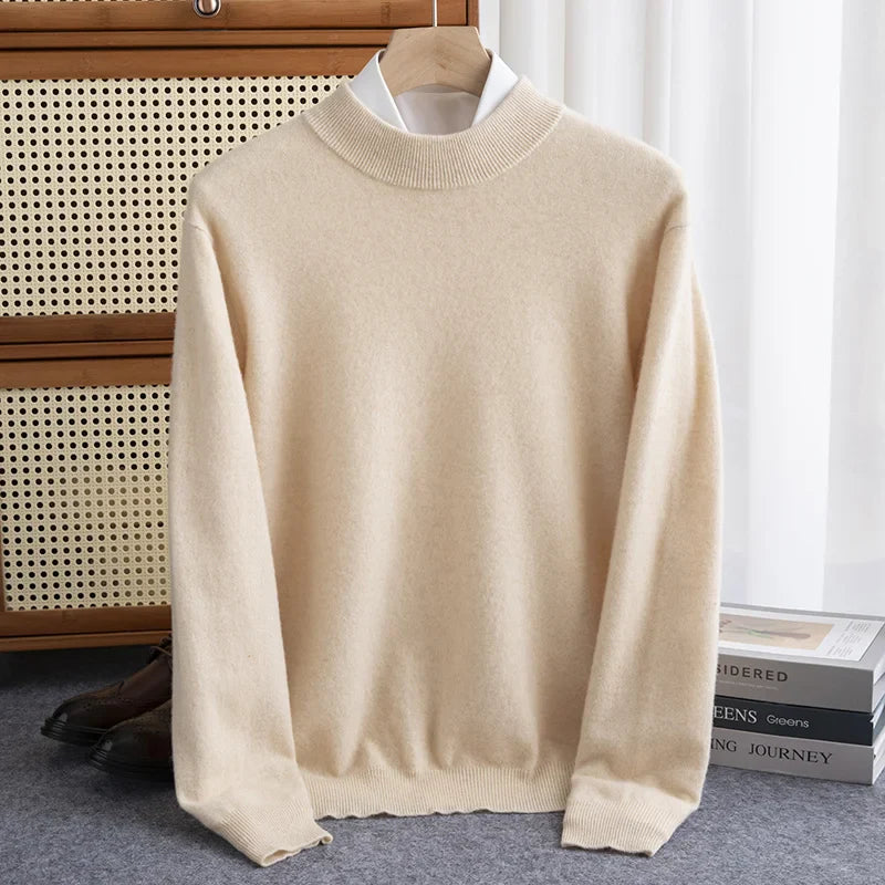 Men's charcoal wool sweater half-high collar slim-fit knit warm layering essential