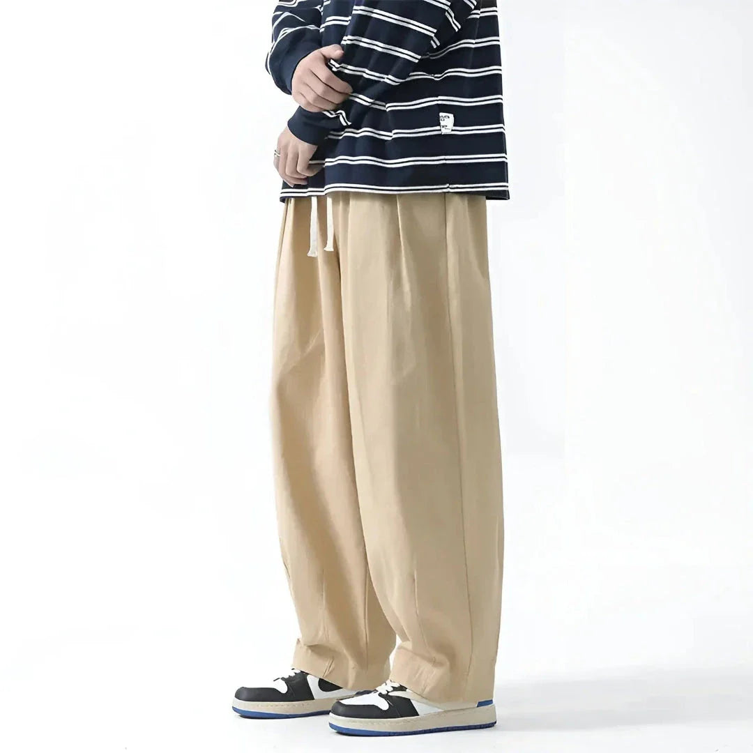 Wavlynn oversized pleated casual pants light breathable polyester blend with adjustable drawstring waist