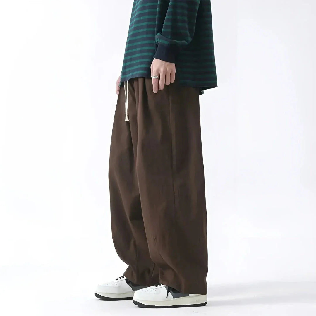 Wavlynn oversized pleated casual pants soft polyester blend straight-leg cut with adjustable drawstring waist