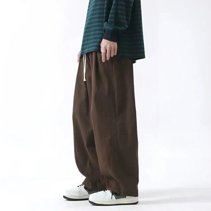 Wavlynn oversized pleated casual pants soft polyester blend straight-leg cut with adjustable drawstring waist