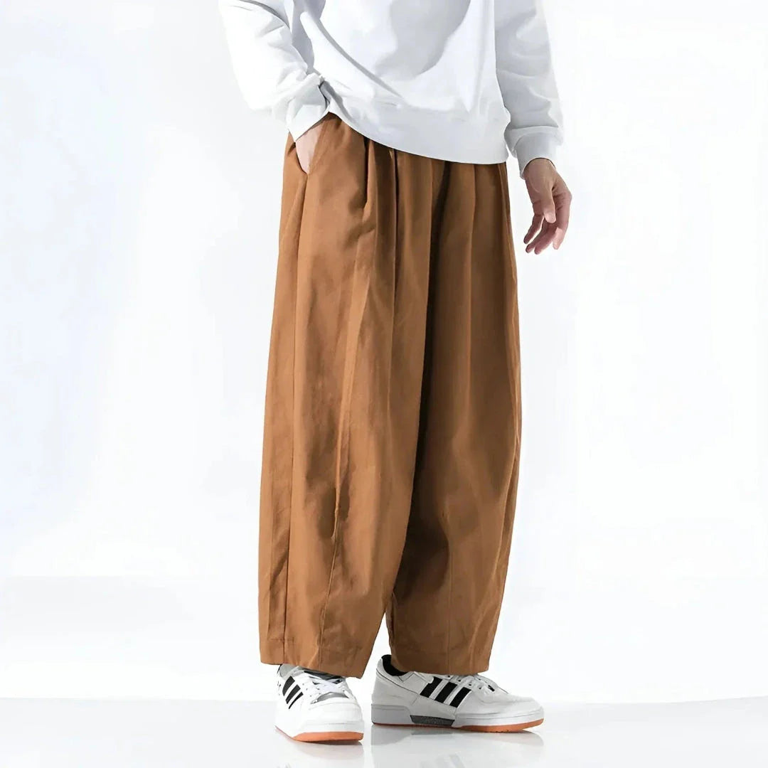 Wavlynn oversized pleated casual pants in neutral tones with adjustable drawstring waist lightweight fit