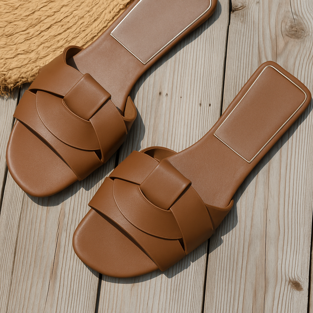 Women's luxury slides with plush cushioned footbed in elegant minimalist design for effortless comfort