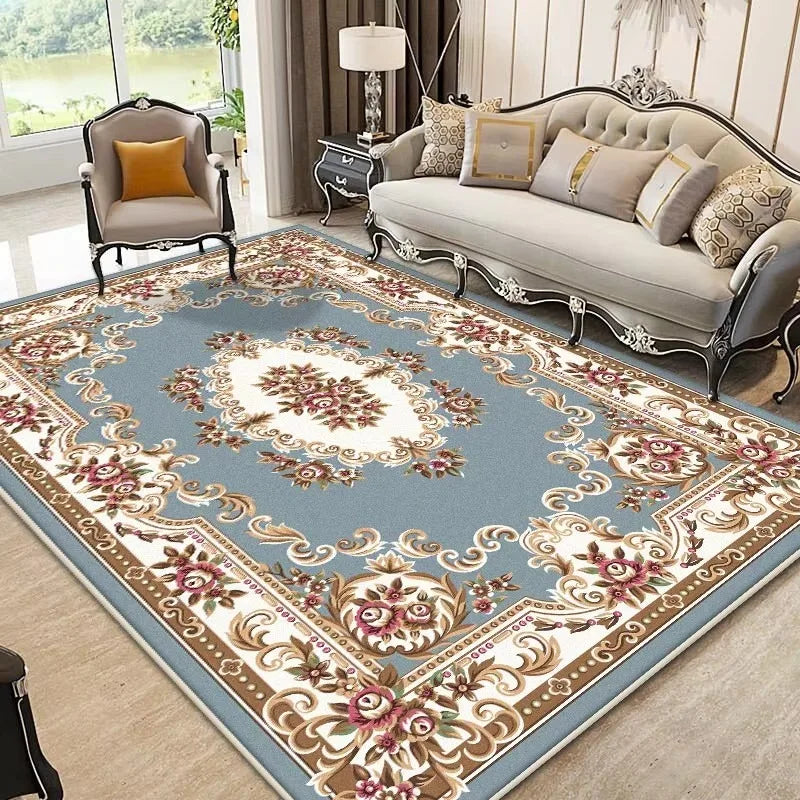 European Style Luxury Carpet Living Room Flower Pattern Decoration Bedroom Large Rugs Sofa Area Non-slip Easy Clean Floor Mat