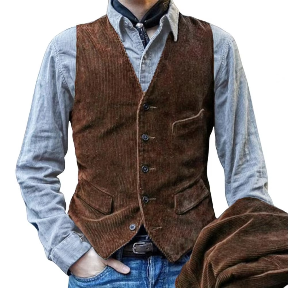 Olive herringbone tweed slim fit vest with V-neck waistcoat, tailored waist-defining silhouette