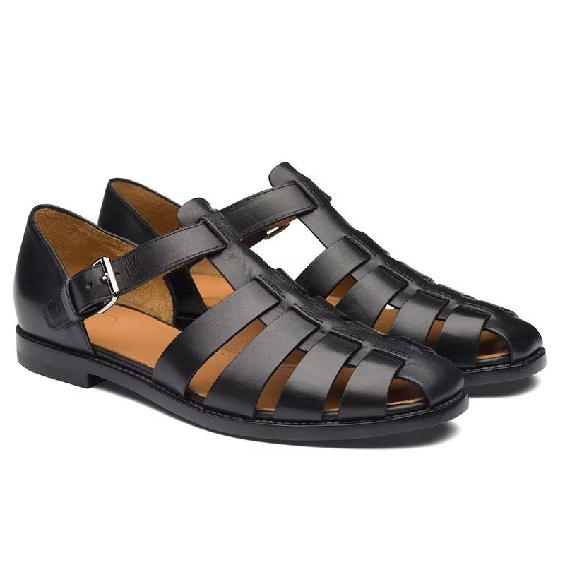 Wavlynn Mens Summer Leather Dress Sandals With Woven Straps For Formal Outdoor Wear
