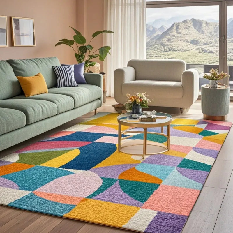 Carpet living room velvet sofa coffee table bedroom dopamine color live stream dirt-resistant floor mat can be hand washed