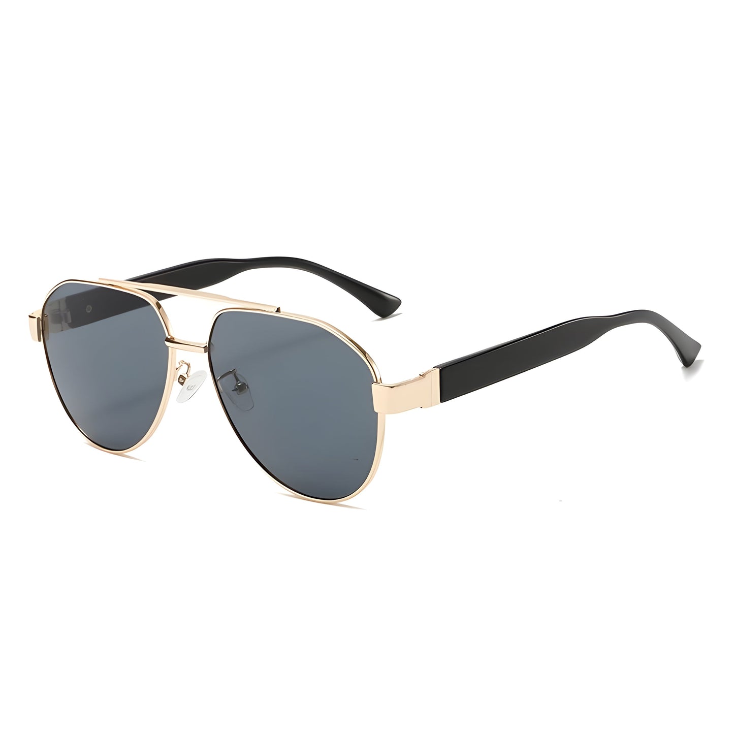 Gold-plated double-bridge aviator sunglasses with gradient tinted teardrop lenses and black tapered temples