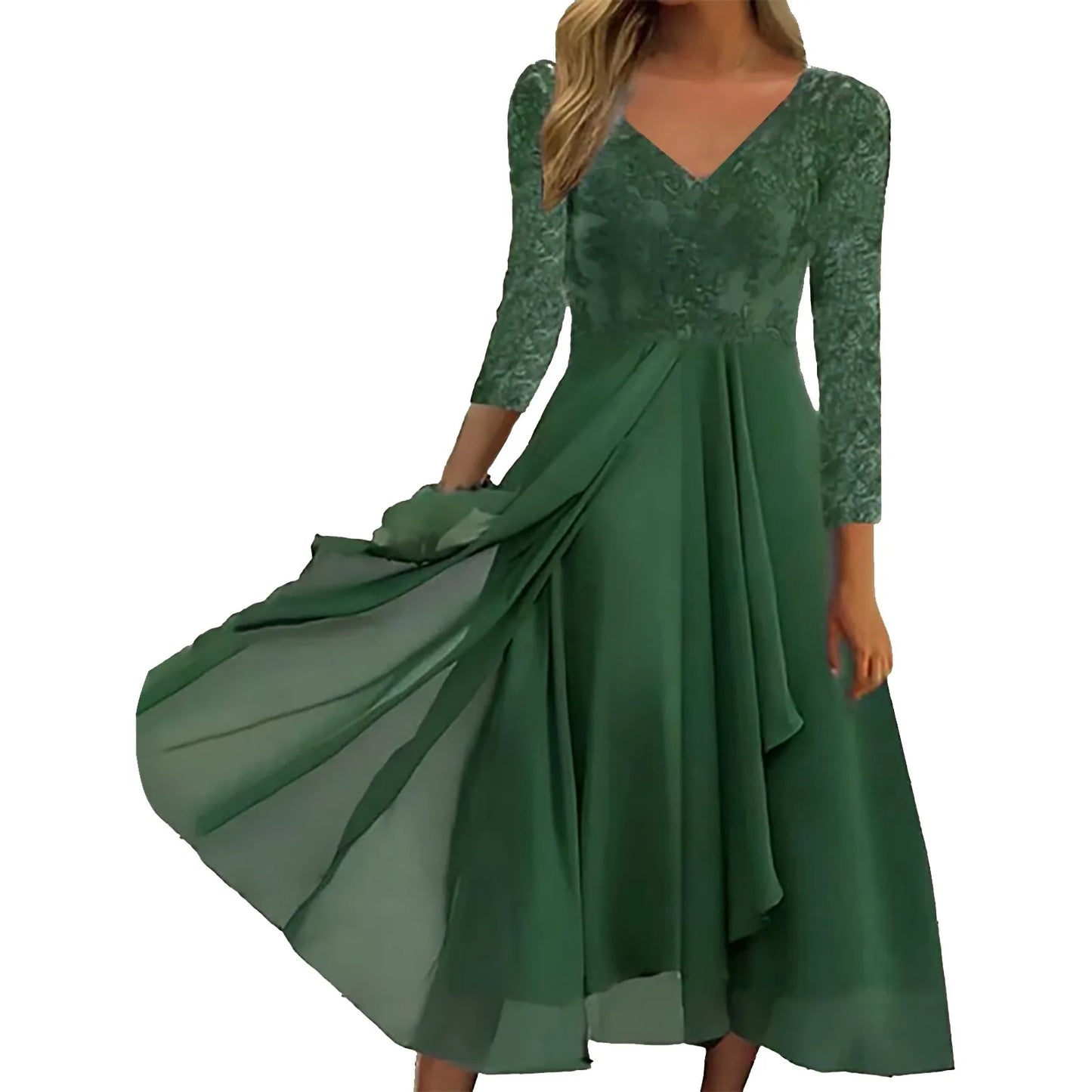 Floral lace long dress in elegant bohemian style with delicate feminine lace detailing