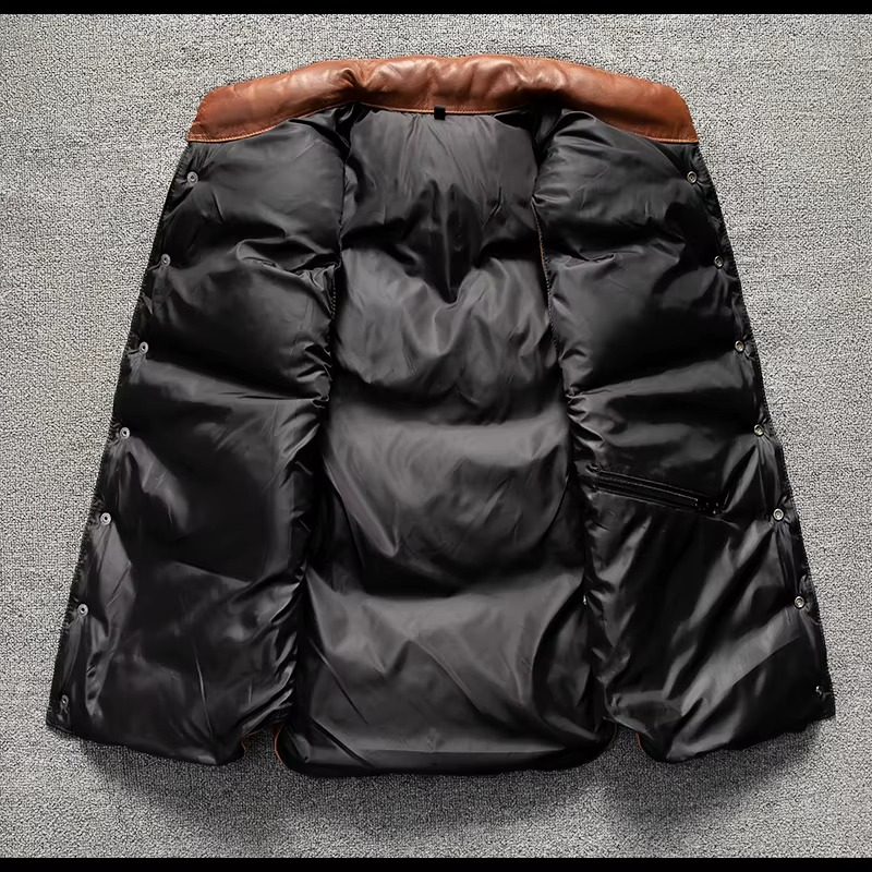 Men's brown quilted lambskin leather biker vest with elegant diamond puffer pattern