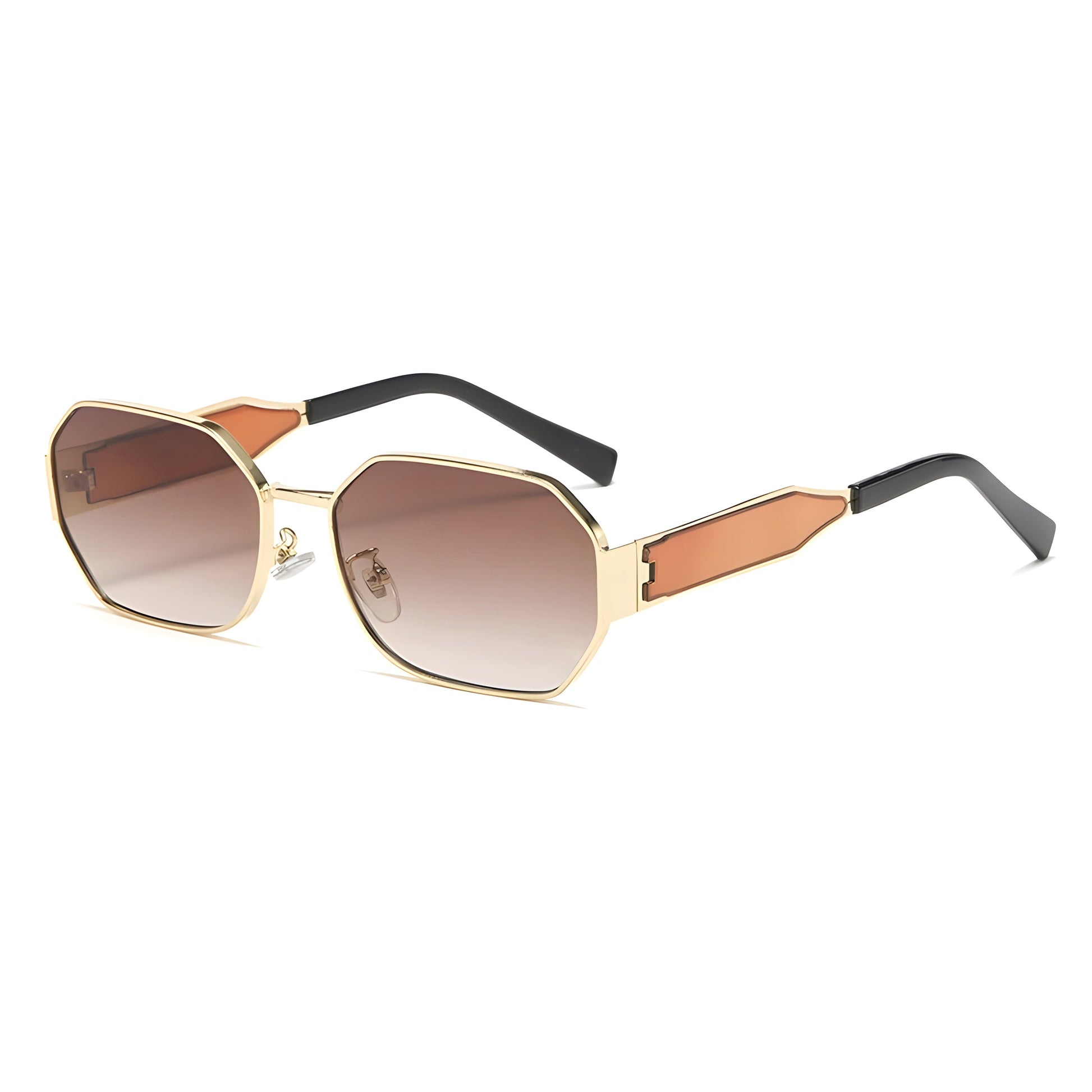 Gold geometric octagon aviator sunglasses with gradient tinted lenses and bold gold alloy frame trim