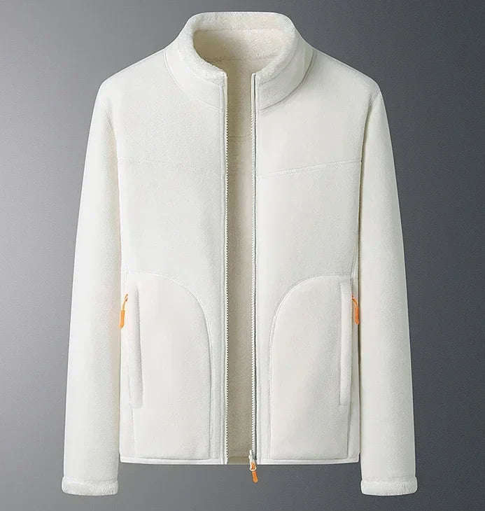 Women's classic stand collar zip winter jacket with warm plush faux shearling lining, timeless silhouette
