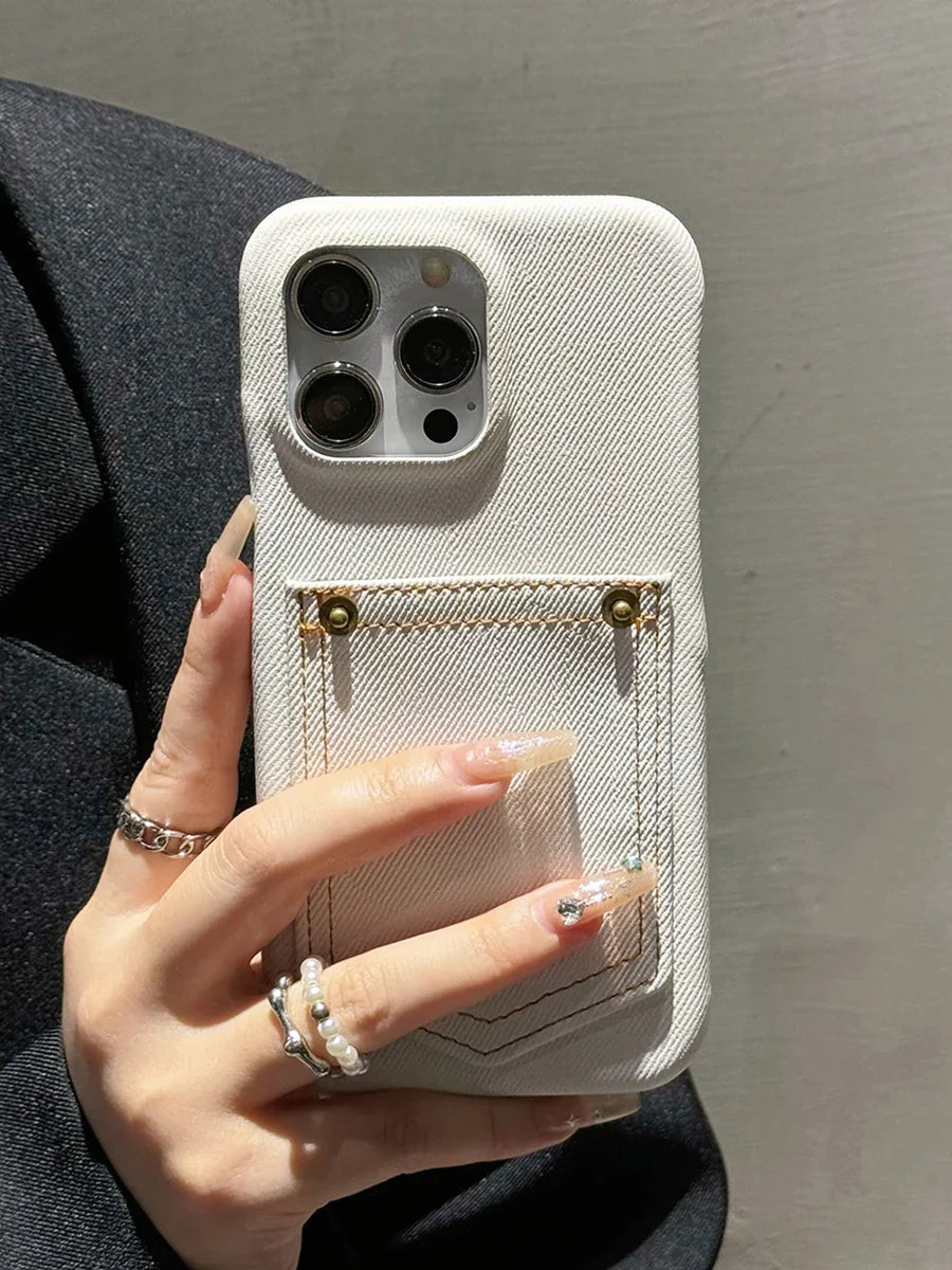 Indigo Denim iPhone Case With Stitched Pocket Detail And Soft Lining For Rugged Protection TrendAura