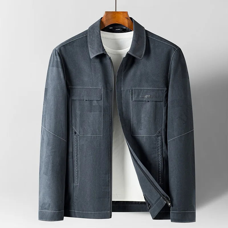 Stefano dark canvas jacket relaxed fit lightweight polyester with sharp contrast lines