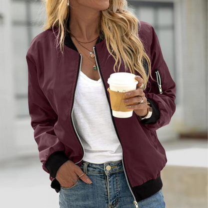 Women's lightweight mock neck bomber jacket in casual zip-up style, perfect for hiking and outdoor wear
