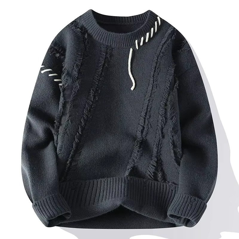 2025 Mens Streetwear Ripped Knit Sweater Hip Hop Pullover Warm For Winter And Autumn