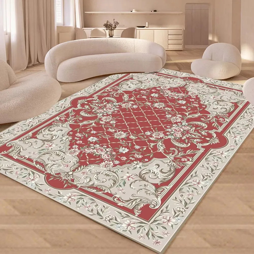 European Style Luxury Carpet Living Room Flower Pattern Decoration Bedroom Large Rugs Sofa Area Non-slip Easy Clean Floor Mat