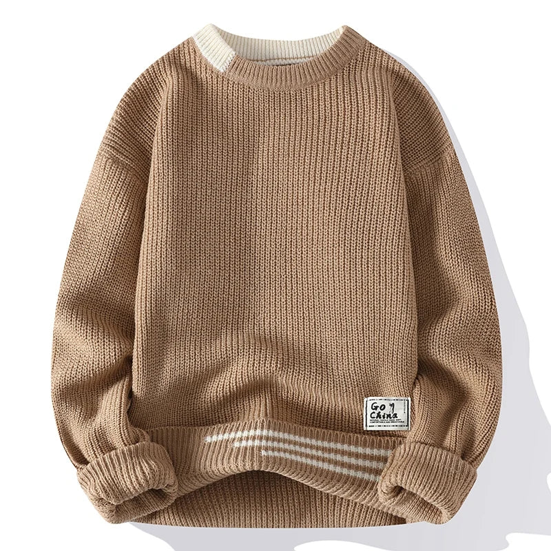 Harrison color block knitted crew neck sweater tailored smart casual fit with contrast panels