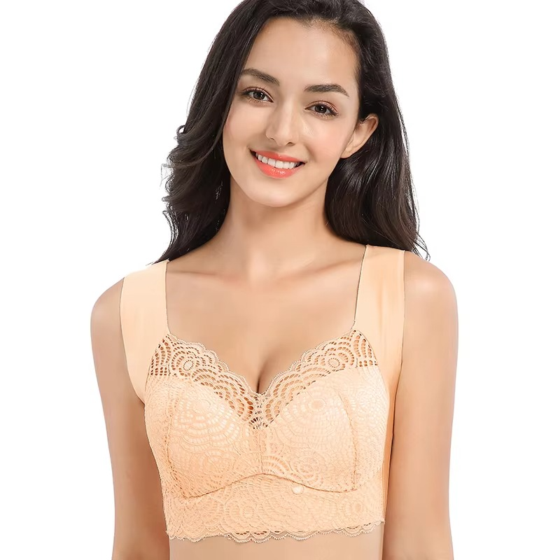 Nude lace lifting bra with supportive underwire design and full-figure shaping for all-day comfort