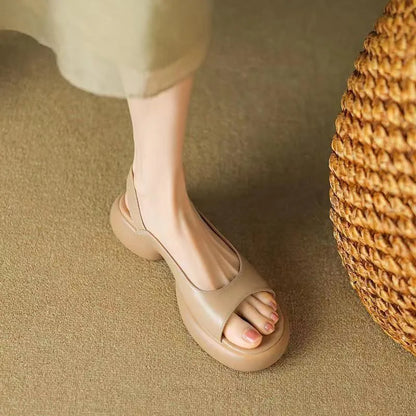 Women's open-toe platform flat sandals with low heel lift, elegant minimalist silhouette
