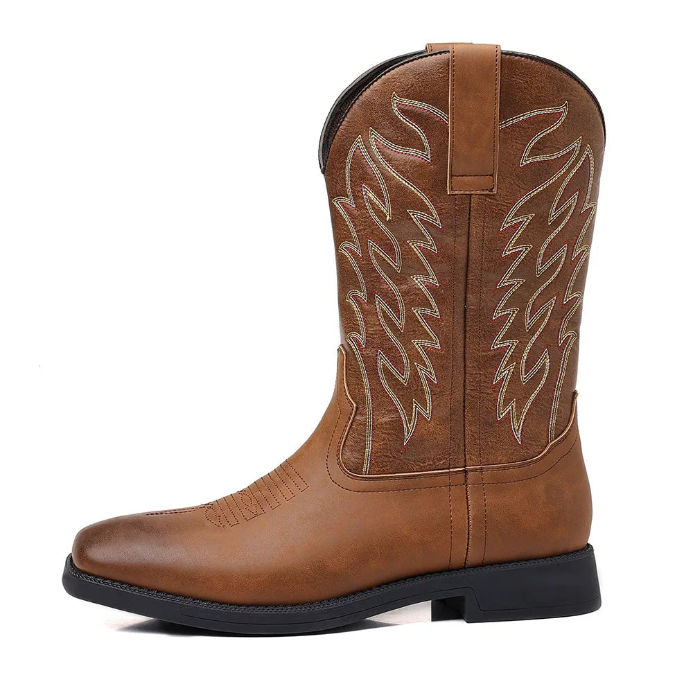 Men's brown leather Western cowboy boots with pointed toe and durable premium craftsmanship