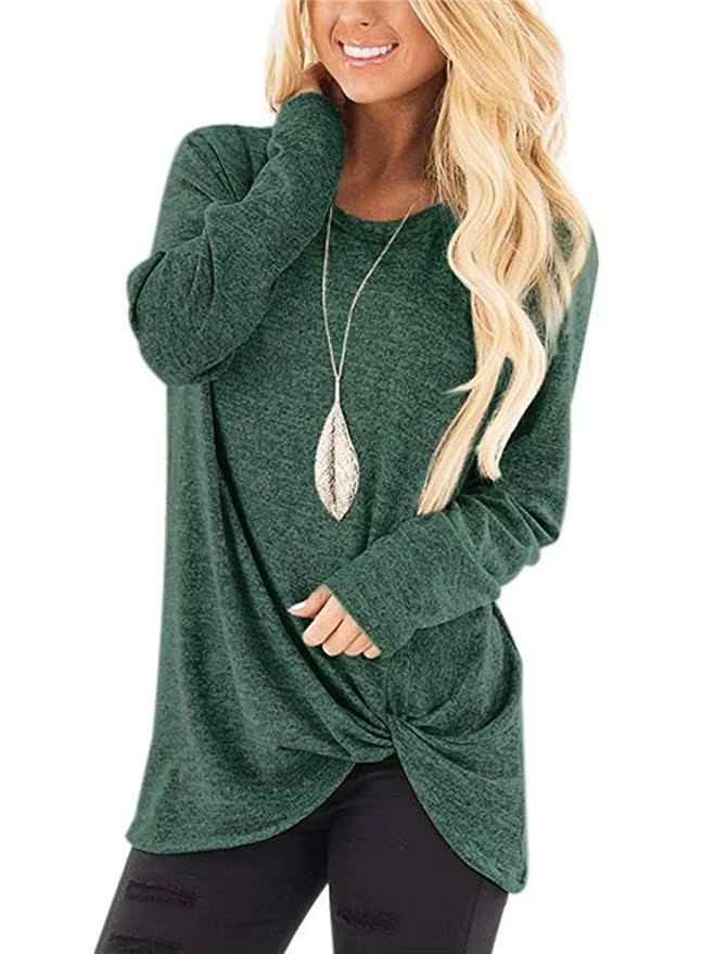 Women's cold shoulder twist knot tunic top long sleeve casual relaxed fit with cutout shoulders