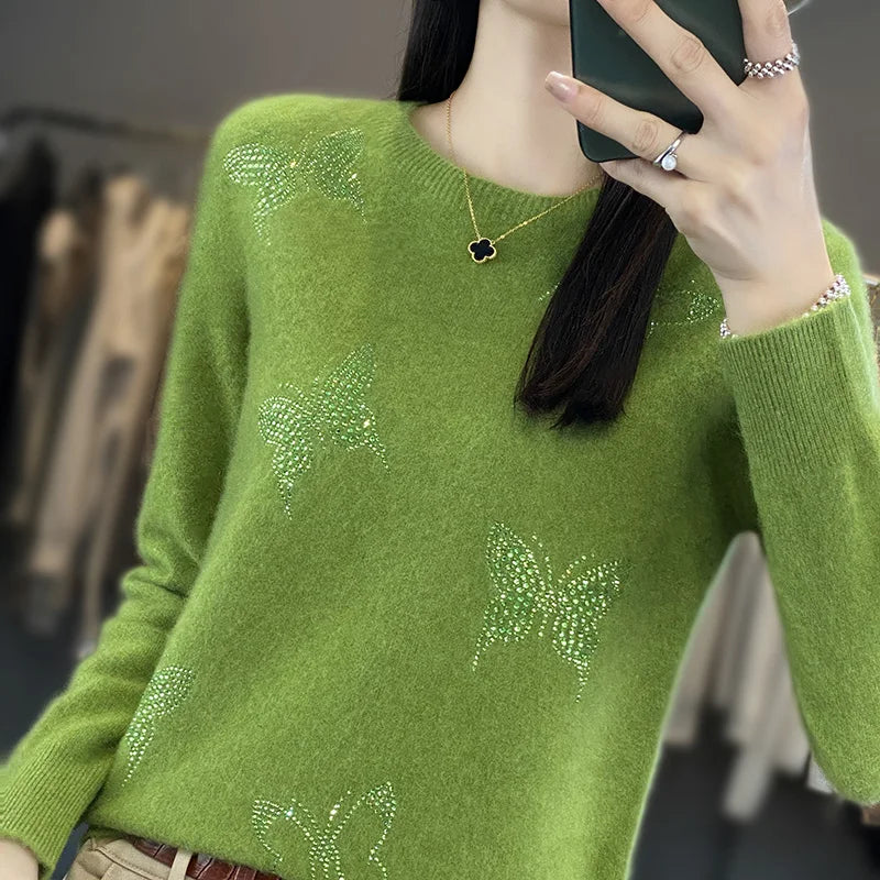 Odessa™ butterfly sweater relaxed fit with delicate feminine embellishments for casual or elegant wear