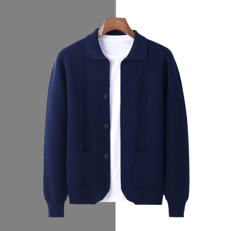 Fernandes merino wool polo neck sweater with ribbed cuffs and button closure, sporty slim fit