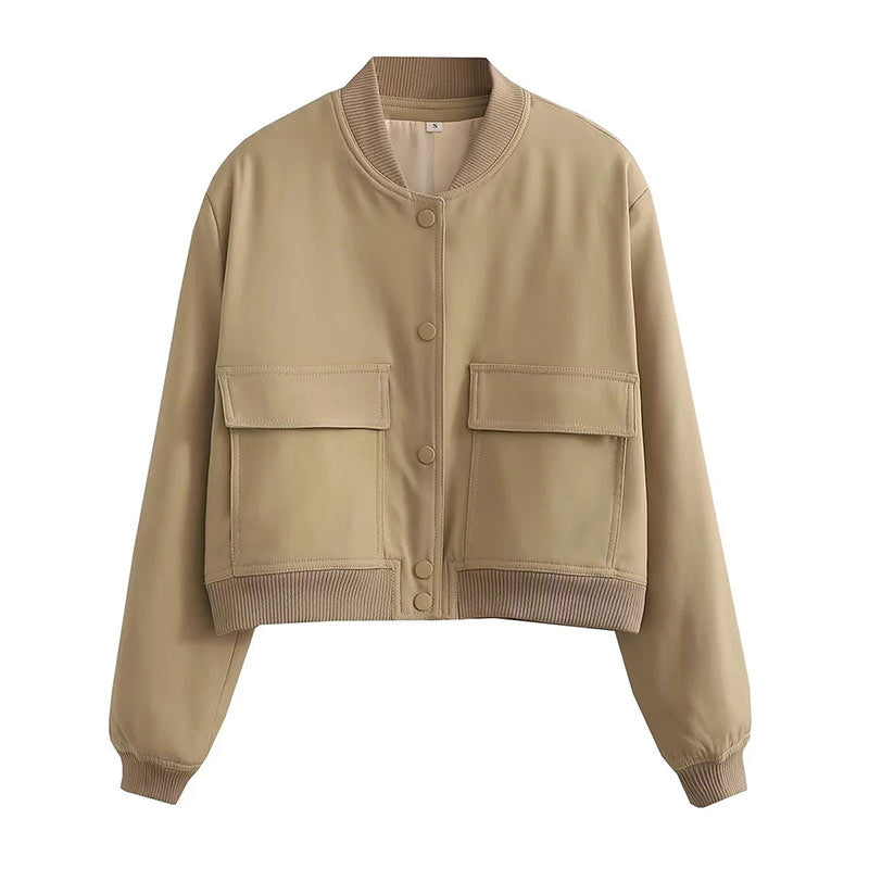 Women's cropped bomber winter jacket urban chic style with structured short fit and clean minimalist finish
