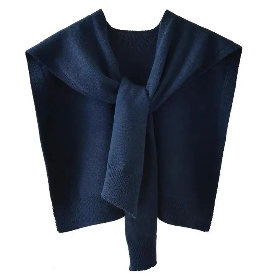Ivory knitted scarf wrap with sweater-inspired texture, versatile rectangular silhouette for layering