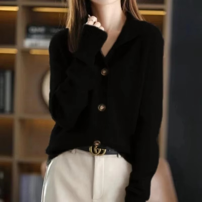 Women's knit cardigan jacket stand collar cozy loose fit sweater coat autumn winter