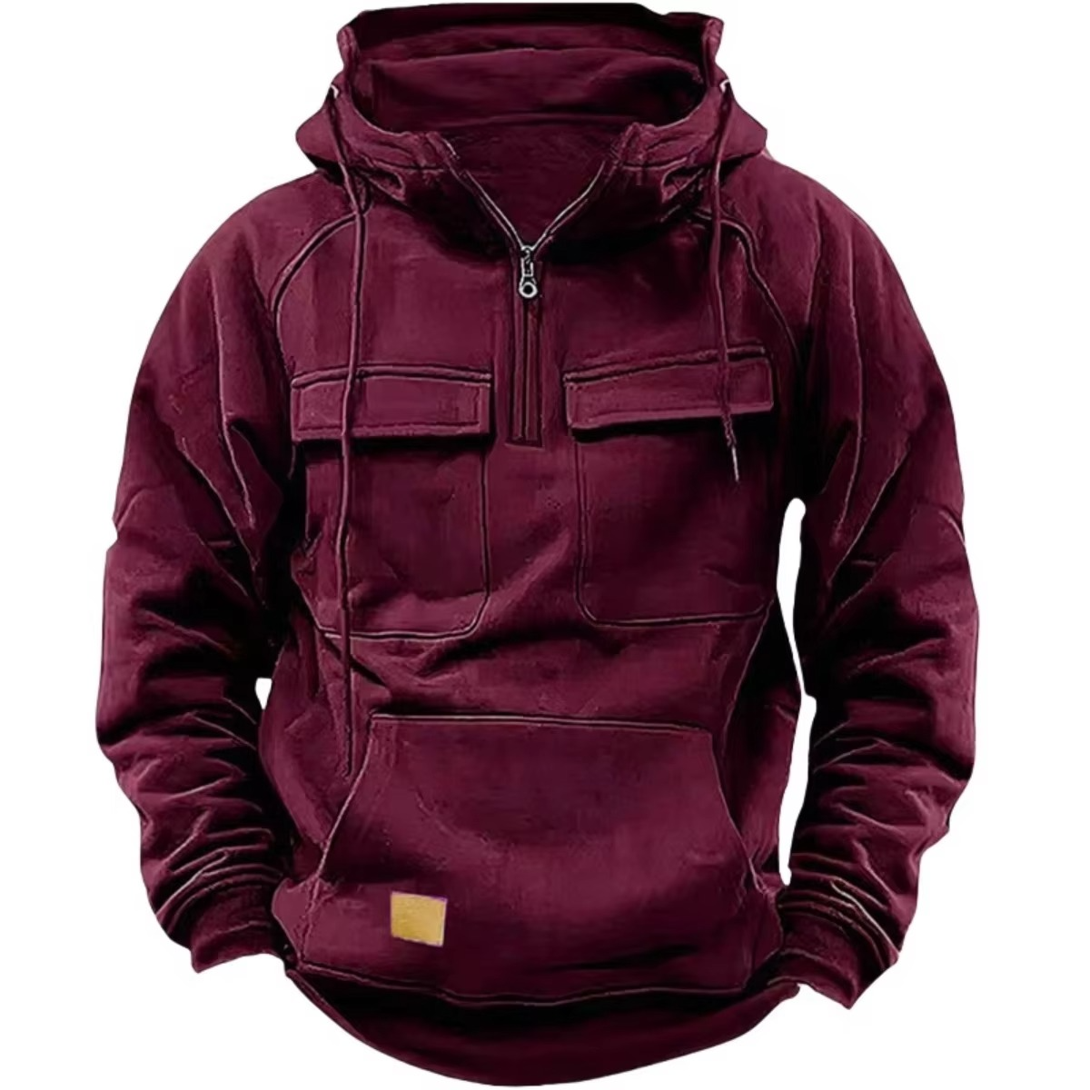 Men's thick fleece hoodie sweatshirt with multiple pockets, relaxed fit for outdoor warmth