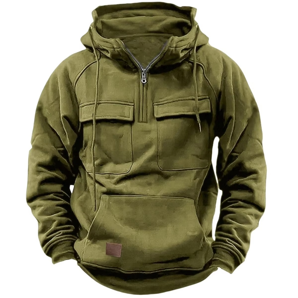 Men's thick fleece hoodie sweatshirt with multiple pockets, relaxed fit for outdoor warmth