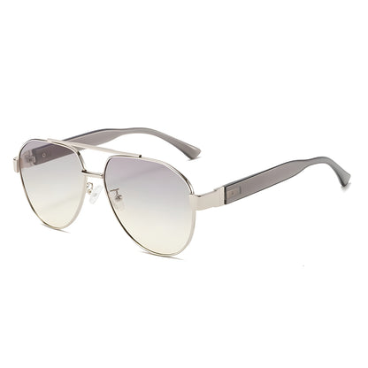 Gold-plated aviator sunglasses with gradient tinted teardrop lenses and double-bridge frame