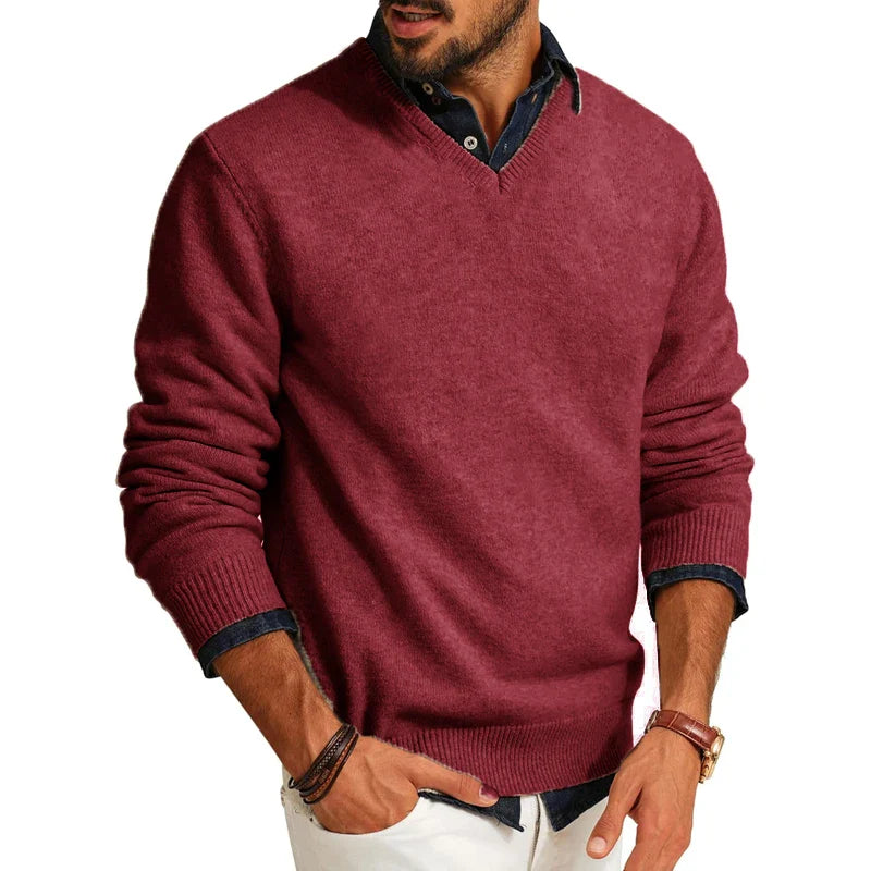 Men's light gray wool blend lightweight knit sweater with smooth finish for casual to professional wear